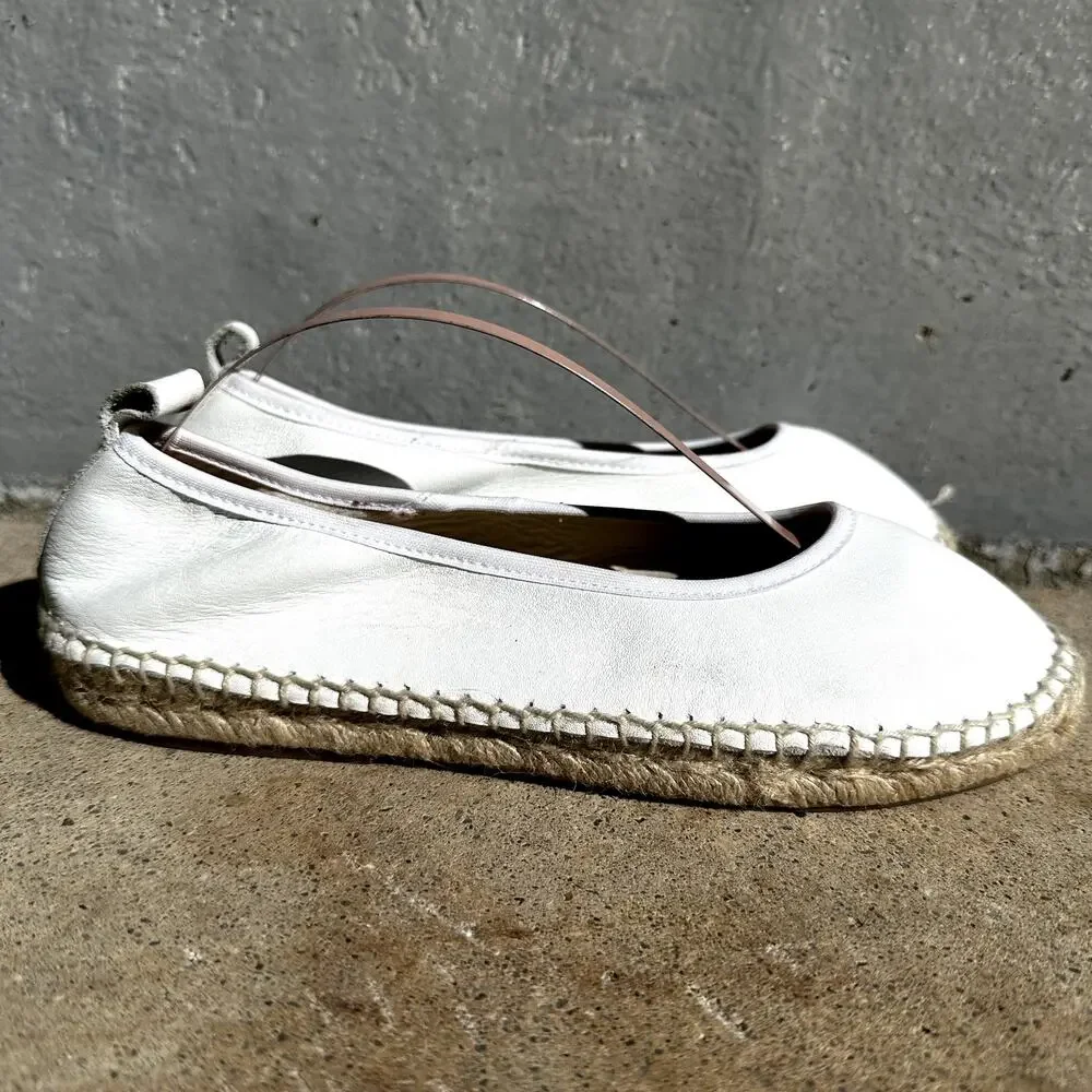 Free People Maya Espadrille Ballet Flats Almond Toe Slip On Leather White 6